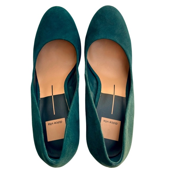 Dolce Vita Veile Suede Block Heels Platform Teal Green Faux Snake Skin Trim 10 - Picture 16 of 17